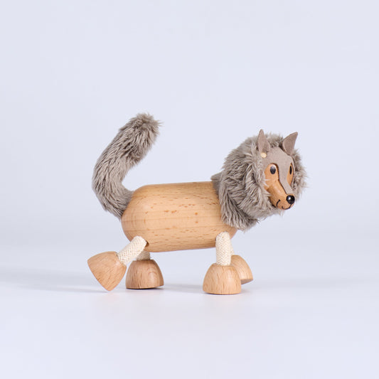 Wood plush wolf toy