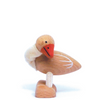 Adorable eco-friendly wooden goose toy with moveable neck and painted white wings, perfect for imaginative play and learning.