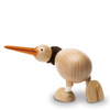 Image of a wooden Kiwi bird toy by Anamalz, featuring bendable legs, soft plush fabric, and a cute brown scarf, perfect for eco-conscious play and fine motor skill development.